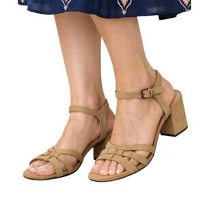 Sole Society Sandals Paulina Nubuck Block Heels Natural Tan Women’s Size 7.5M